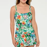 Liz Claiborne Womens Comfort Straps Lined Shirred Tropical Floral Tankini Swimsuit Top