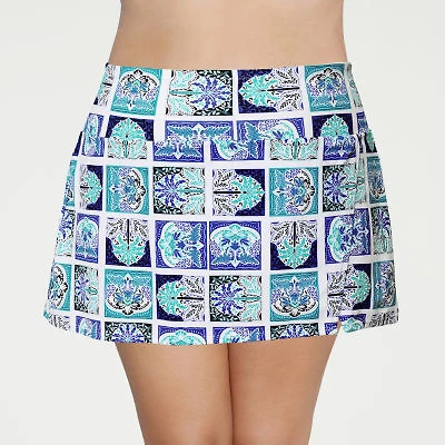 Liz Claiborne Womens Comfort Waistband Patchwork Plus Swim Skirt