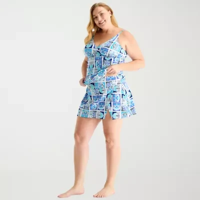 Liz Claiborne Womens Comfort Waistband Patchwork Plus Swim Skirt
