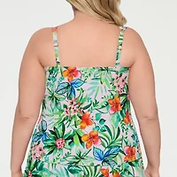 Liz Claiborne Womens Comfort Straps Lined Shirred Floral Plus Tankini Swimsuit Top