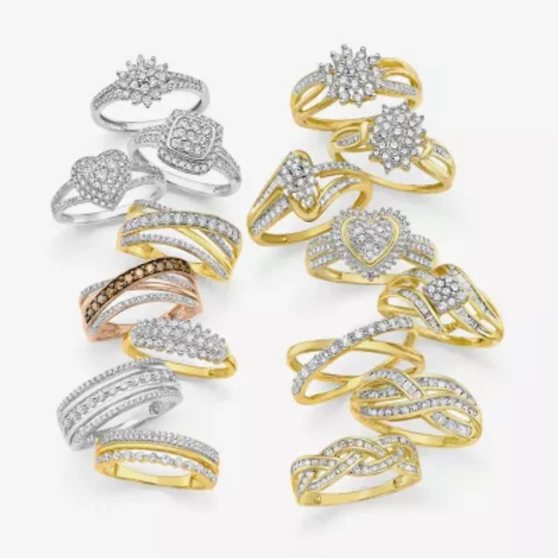 (G-H / Si2-I1) Womens 1/3 CT. T.W. Lab Grown White Diamond 10K Gold Cluster Cocktail Ring