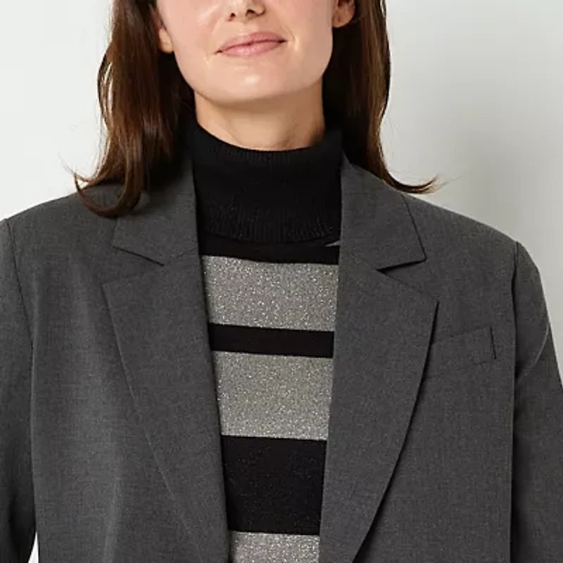 Worthington Womens Relaxed Single Button Blazer