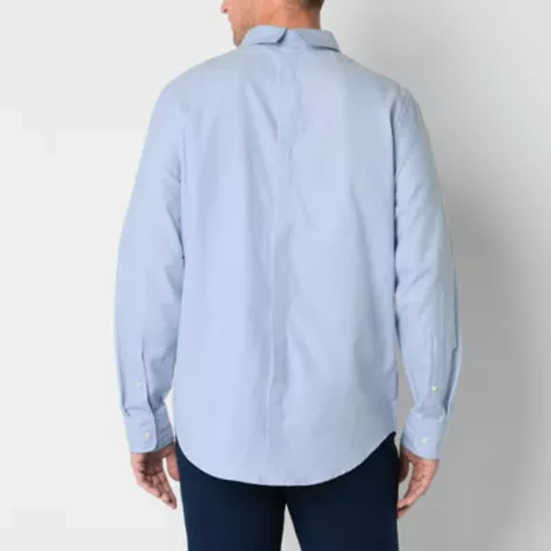 St. John's Bay Performance Oxford Mens Easy-on + Easy-off Seated Wear Long Sleeve Classic Fit Button-Down Shirt