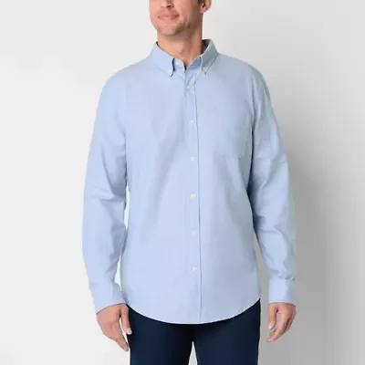 St. John's Bay Performance Oxford Mens Easy-on + Easy-off Seated Wear Long Sleeve Classic Fit Button-Down Shirt