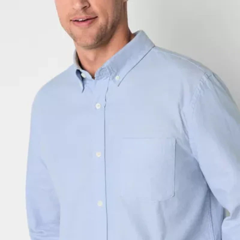 St. John's Bay Performance Oxford Mens Easy-on + Easy-off Seated Wear Long Sleeve Classic Fit Button-Down Shirt