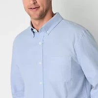 St. John's Bay Performance Oxford Mens Easy-on + Easy-off Seated Wear Long Sleeve Classic Fit Button-Down Shirt