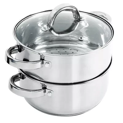 Hali Steamer Set W/Lid - 3 Qt Casserole W/Lid & Steamer Insert - Mirror Finish - SS - 0.4 mm