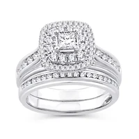 Womens 1 1/10 CT. T.W.  Natural White Diamond 10K Gold Cushion Bridal Set