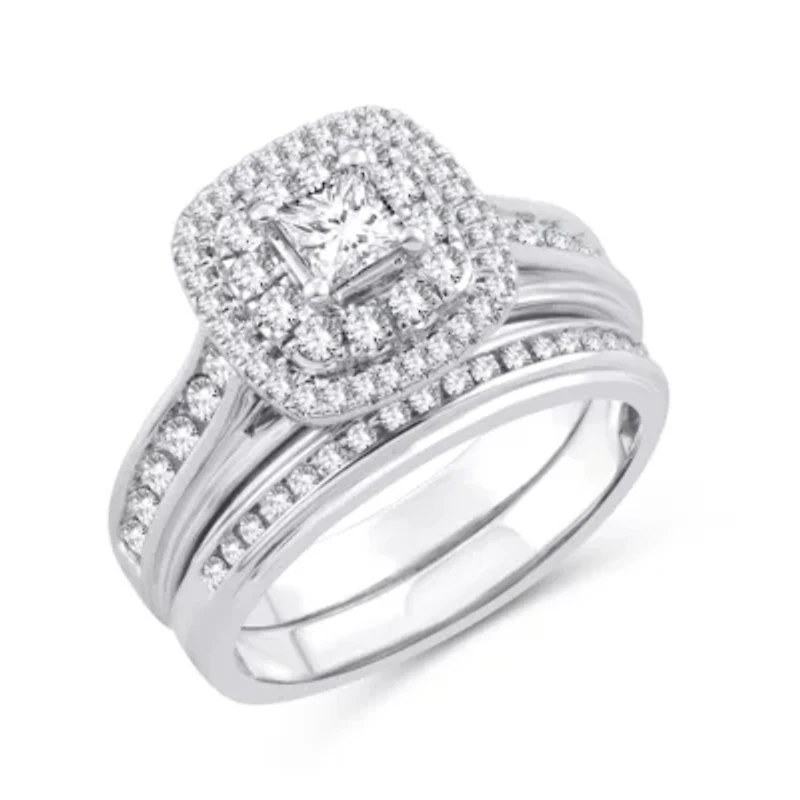 Womens 1 1/10 CT. T.W.  Natural White Diamond 10K Gold Cushion Bridal Set