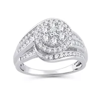 Womens 1 CT. T.W. Natural White Diamond 10K Gold Round Side Stone Halo Engagement Ring