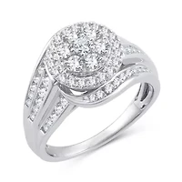 Womens 1 CT. T.W. Natural White Diamond 10K Gold Round Side Stone Halo Engagement Ring
