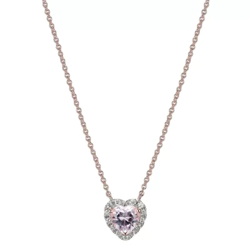 Womens Lab Grown Pink Sapphire & 1/7 CT. T.W. Lab Grown White Diamond 18K Rose Gold Over Silver Heart Pendant Necklace