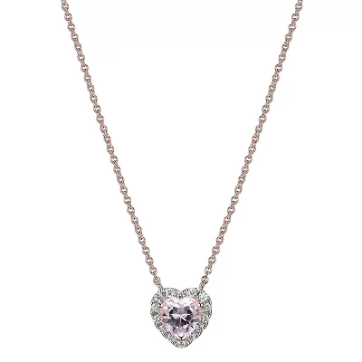 Womens Lab Grown Pink Sapphire & 1/7 CT. T.W. Lab Grown White Diamond 18K Rose Gold Over Silver Heart Pendant Necklace