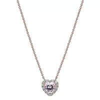 Womens Lab Grown Pink Sapphire & 1/7 CT. T.W. Lab Grown White Diamond 18K Rose Gold Over Silver Heart Pendant Necklace