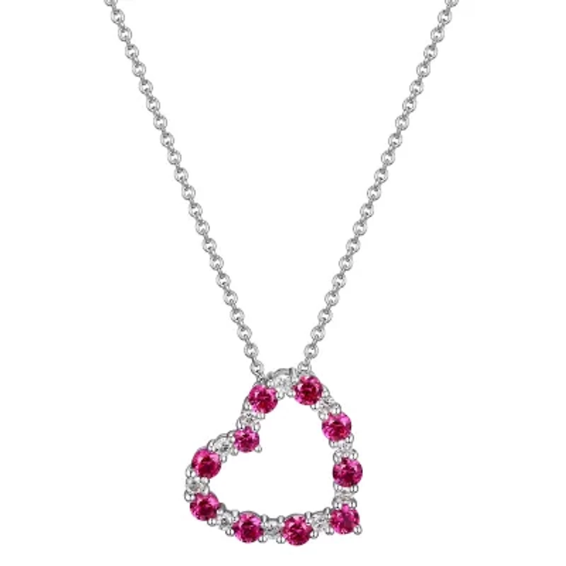 Womens Lab Grown Red Ruby & 1/7 CT. T.W. Lab Grown White Diamond Sterling Silver Heart Pendant Necklace