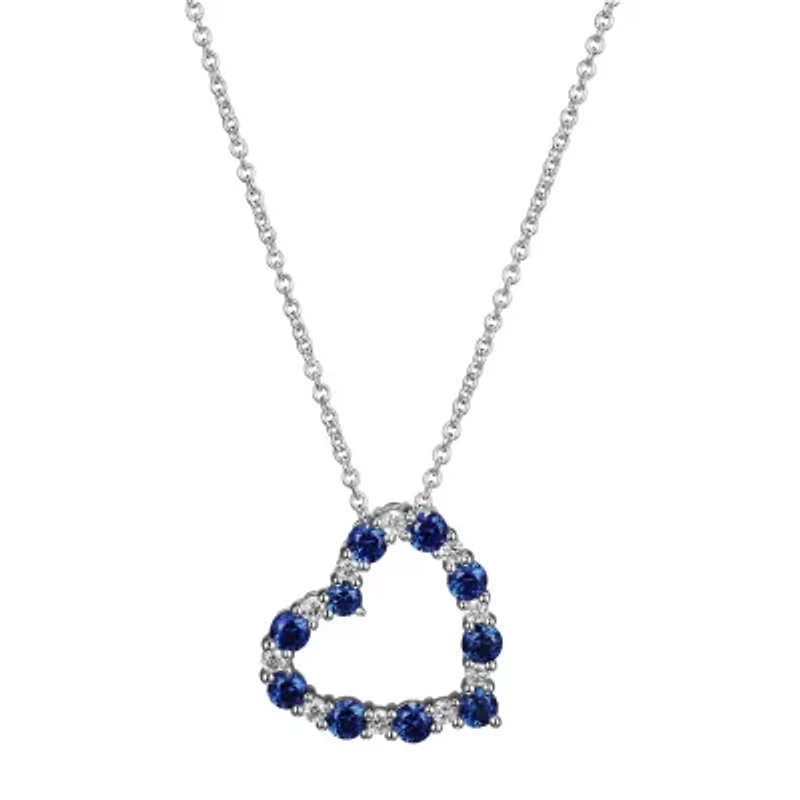 Womens Lab Grown Blue Sapphire & 1/7 CT. T.W. Lab Grown White Diamond Sterling Silver Heart Pendant Necklace