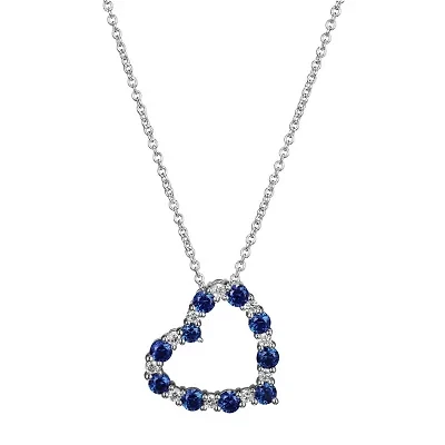 Womens Lab Grown Blue Sapphire & 1/7 CT. T.W. Lab Grown White Diamond Sterling Silver Heart Pendant Necklace