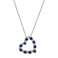 Womens Lab Grown Blue Sapphire & 1/7 CT. T.W. Lab Grown White Diamond Sterling Silver Heart Pendant Necklace