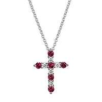 Womens Lab Grown Red Ruby & 1/8 CT. T.W. Lab Grown White Diamond Sterling Silver Cross Pendant Necklace