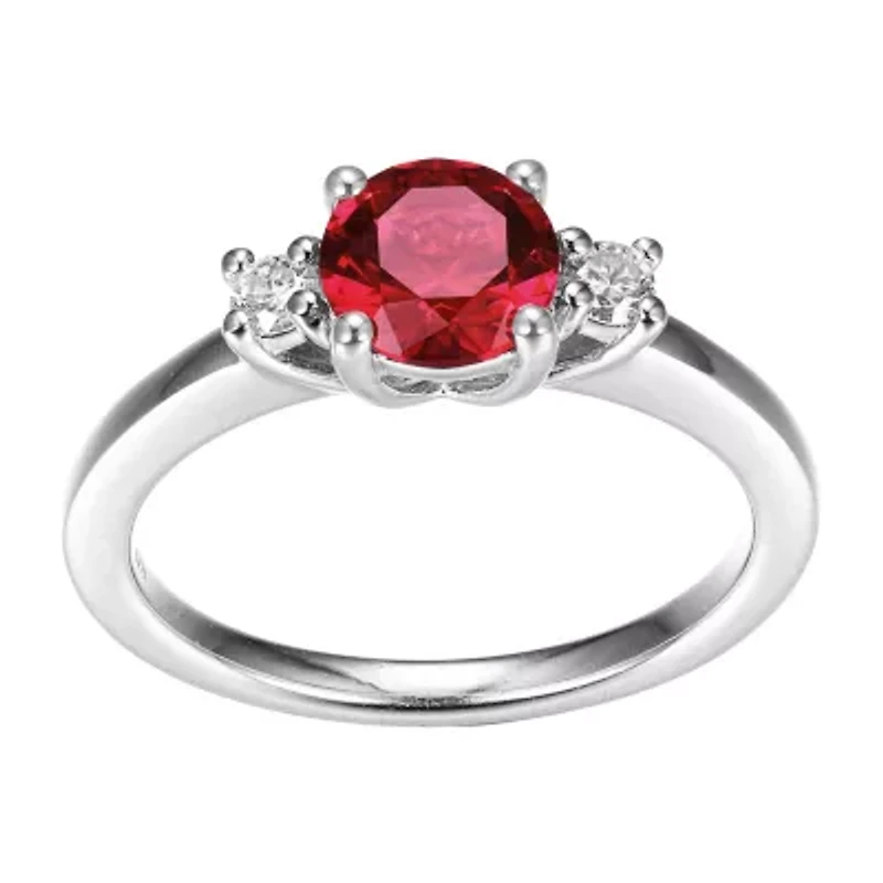 Womens Lab Grown Red Ruby & 1/7 CT. T.W. Lab Grown White Diamond Sterling Silver 3-Stone Cocktail Ring