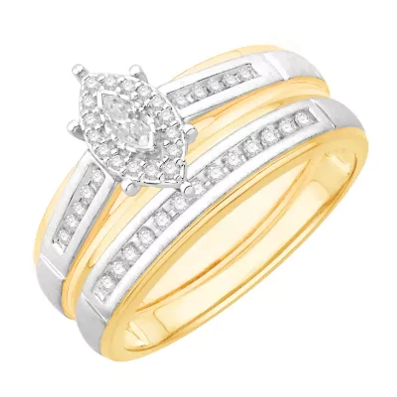 3PC His and Hers Trio Wedding Set Featuring 1/3 CT.T.W. Natural Diamond Womens Bridal Set and Mens Wedding Band in  10K or 14K Two Tone Gold