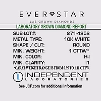 Ever Star (H-I / I1) 1 CT. T.W. Lab Grown White Diamond 10K White Gold 7.1mm Cushion Stud Earrings