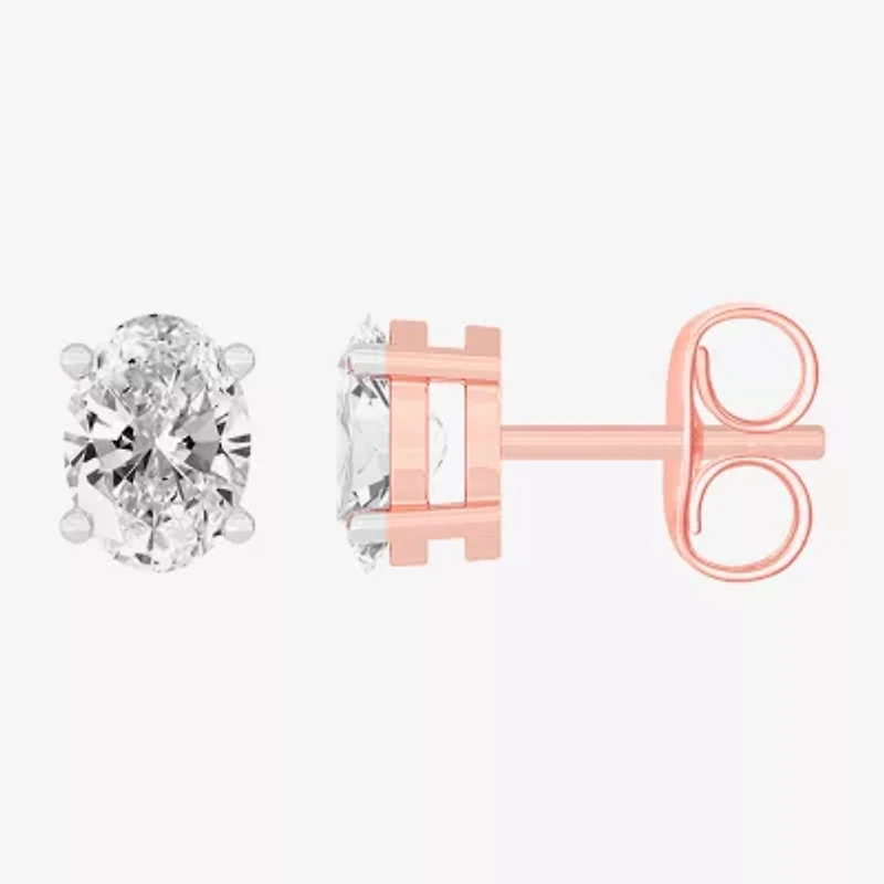 (H-I / SI1-SI2) 1 CT. T.W. Lab Grown White Diamond 14K Gold 6.2mm Oval Stud Earrings