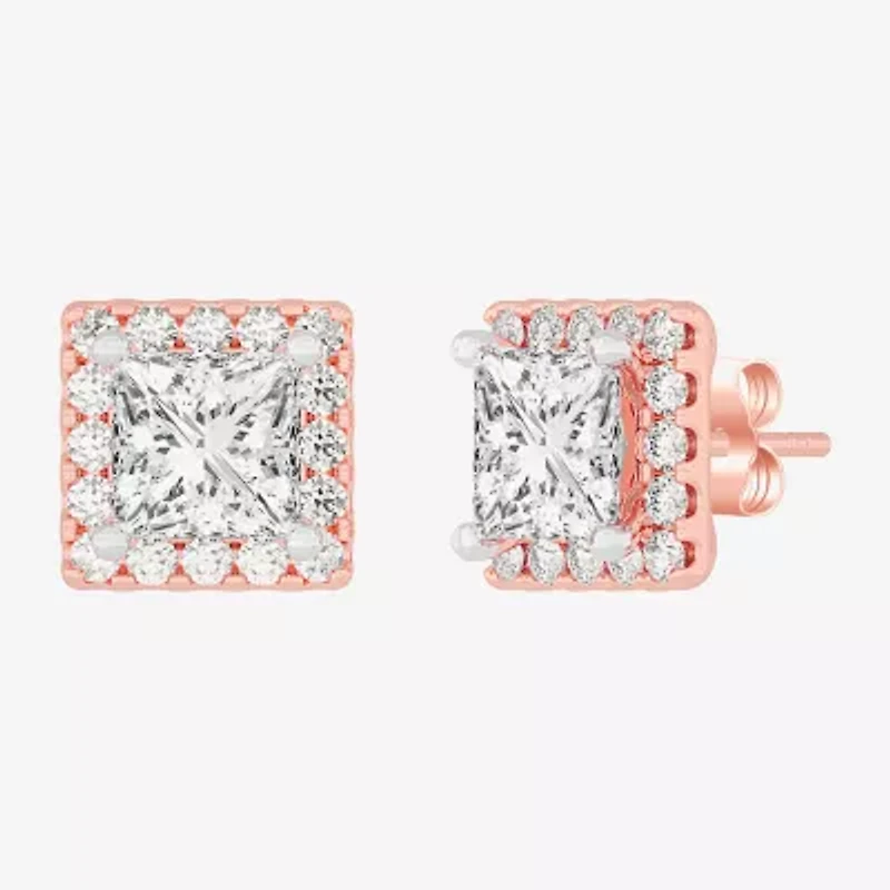 (H-I / SI1-SI2) 5 CT. T.W. Lab Grown Princess Cut White Diamond 14K Gold 7.3mm Stud Earrings