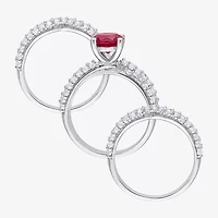 Modern Bride Gemstone Womens Lab Created Red Ruby Sterling Silver Bridal Set