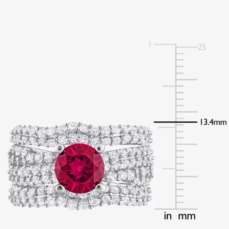 Modern Bride Gemstone Womens Lab Created Red Ruby Sterling Silver Bridal Set