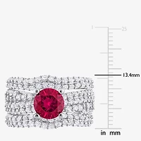 Modern Bride Gemstone Womens Lab Created Red Ruby Sterling Silver Bridal Set