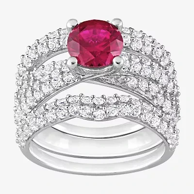 Modern Bride Gemstone Womens Lab Created Red Ruby Sterling Silver Bridal Set
