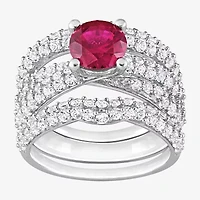Modern Bride Gemstone Womens Lab Created Red Ruby Sterling Silver Bridal Set