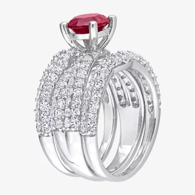 Modern Bride Gemstone Womens Lab Created Red Ruby Sterling Silver Bridal Set