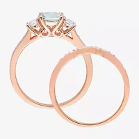 Modern Bride Gemstone Womens 1/8 CT. T.W. Genuine Blue Aquamarine 10K Rose Gold Round 3-Stone Bridal Set