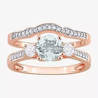 Modern Bride Gemstone Womens 1/8 CT. T.W. Genuine Blue Aquamarine 10K Rose Gold Round 3-Stone Bridal Set