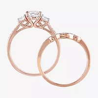 Modern Bride Gemstone Womens 1/8 CT. T.W. Lab Created White Sapphire 10K Rose Gold Round 3-Stone Bridal Set