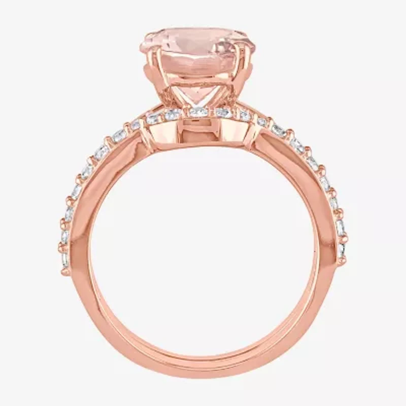 Modern Bride Gemstone Womens Genuine Pink Morganite 10K Rose Gold Round Bridal Set