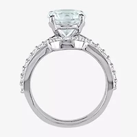 Modern Bride Gemstone Womens Genuine Blue Aquamarine 10K White Gold Round Bridal Set
