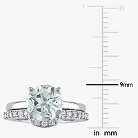 Modern Bride Gemstone Womens Genuine Blue Aquamarine 10K White Gold Round Bridal Set