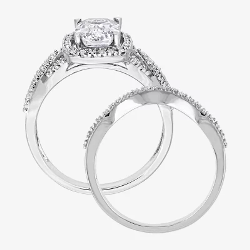 Modern Bride Gemstone Womens 1/4 CT. T.W. Lab Created White Sapphire 10K Gold Cushion Side Stone Bridal Set