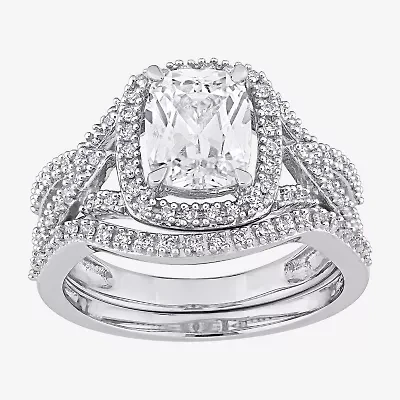 Modern Bride Gemstone Womens 1/4 CT. T.W. Lab Created White Sapphire 10K Gold Cushion Side Stone Bridal Set