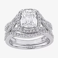 Modern Bride Gemstone Womens 1/4 CT. T.W. Lab Created White Sapphire 10K Gold Cushion Side Stone Bridal Set