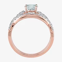 Modern Bride Gemstone Womens 1/7 CT. T.W. Genuine Blue Aquamarine 10K Rose Gold Round Side Stone Bridal Set