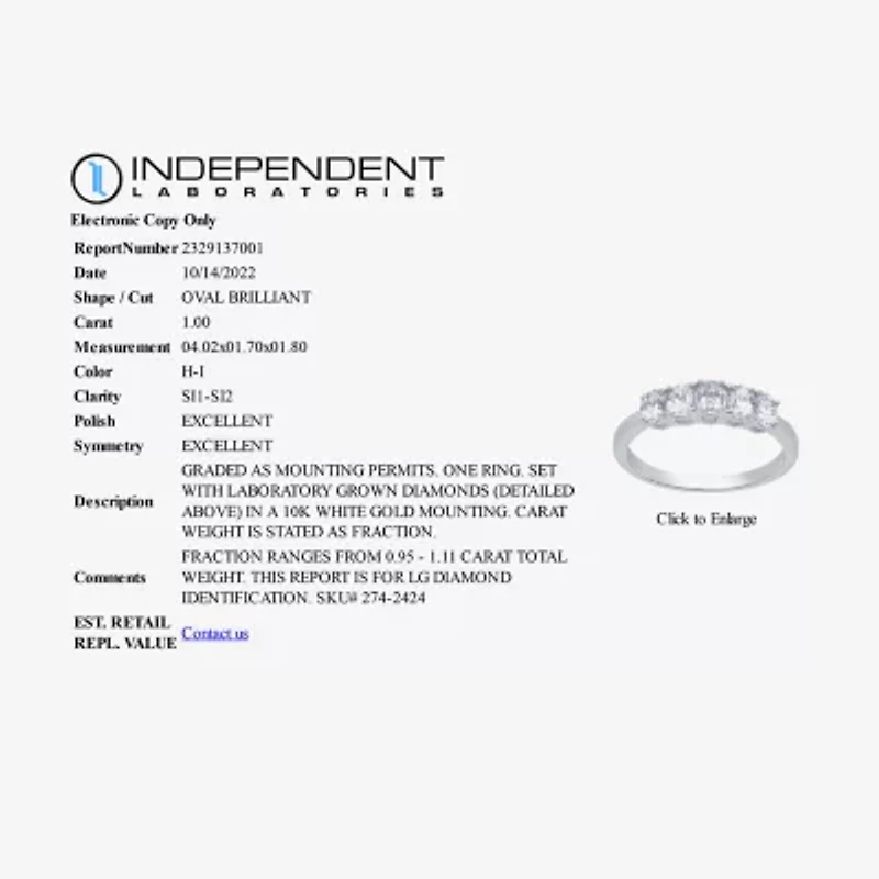 (H-I / Si1-Si2) Womens 2.5MM 1 CT. T.W. Lab Grown White Diamond 10K Gold 5-Stone Anniversary Band