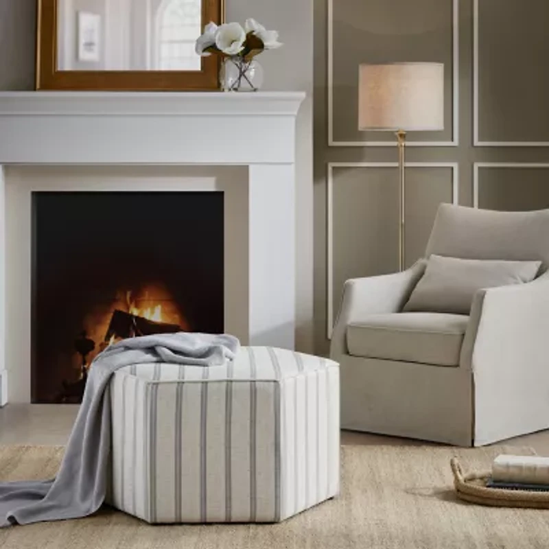 Martha Stewart Ellen Upholstered Striped Ottoman