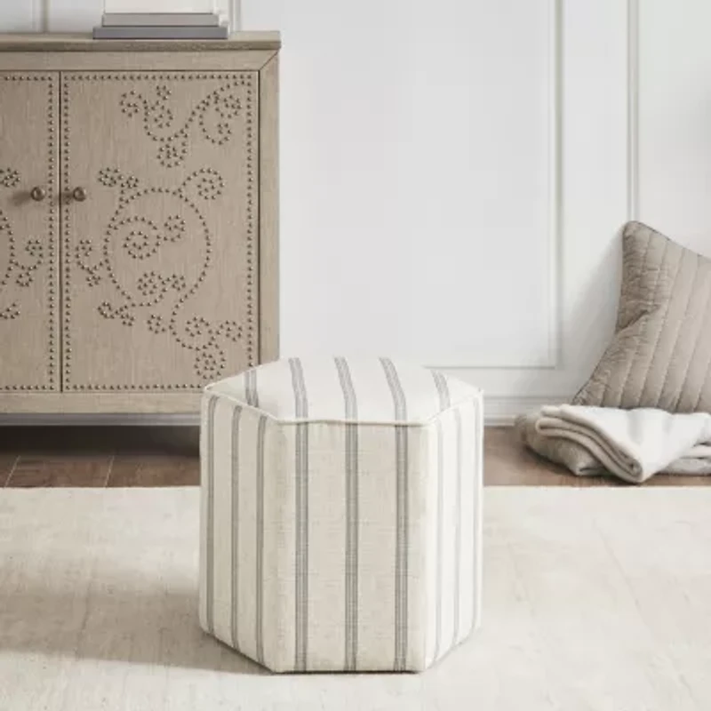 Martha Stewart Ellen Upholstered Striped Ottoman