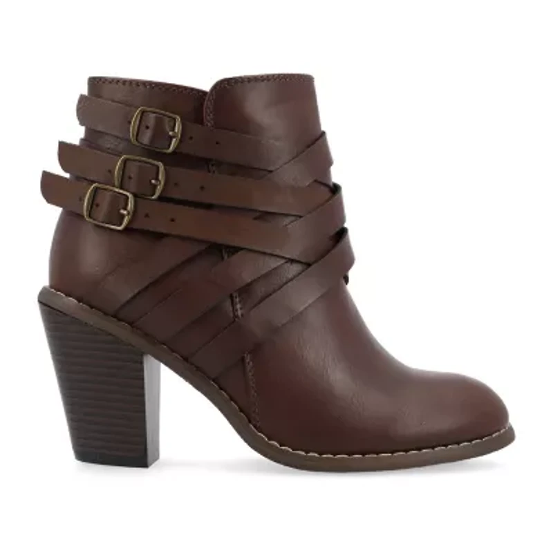 Journee Collection Womens Strap Stacked Heel Booties