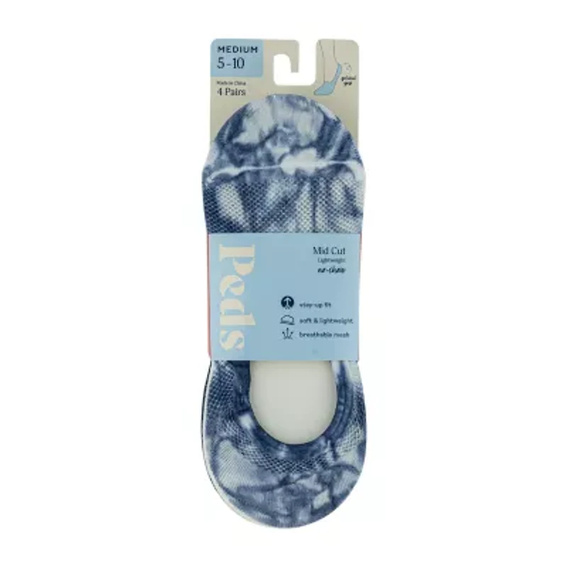 Peds Mid Cut Womens Breathable Multi-Pack 4 Pair Liner Socks