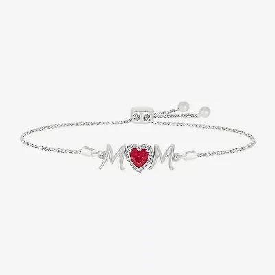 Mom Womens Lab Created Red Ruby Sterling Silver Heart Bolo Bracelet